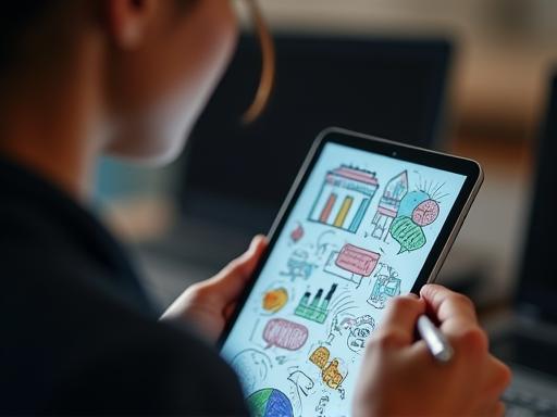 Person working on a digital tablet, illustrating a creative concept.